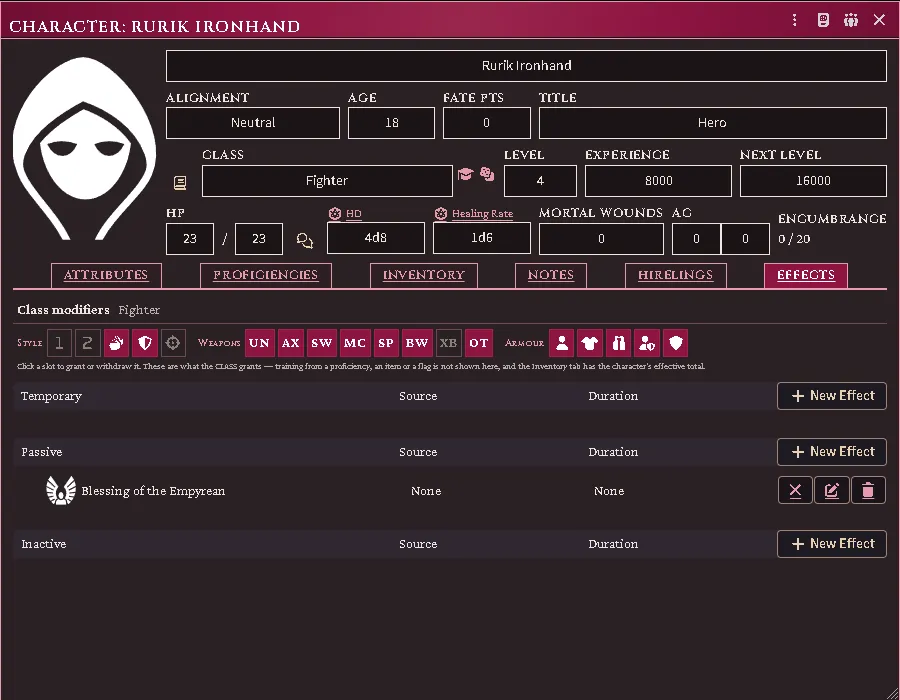 The Class modifiers section on the Effects tab