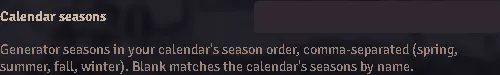 The Calendar seasons setting and its hint.