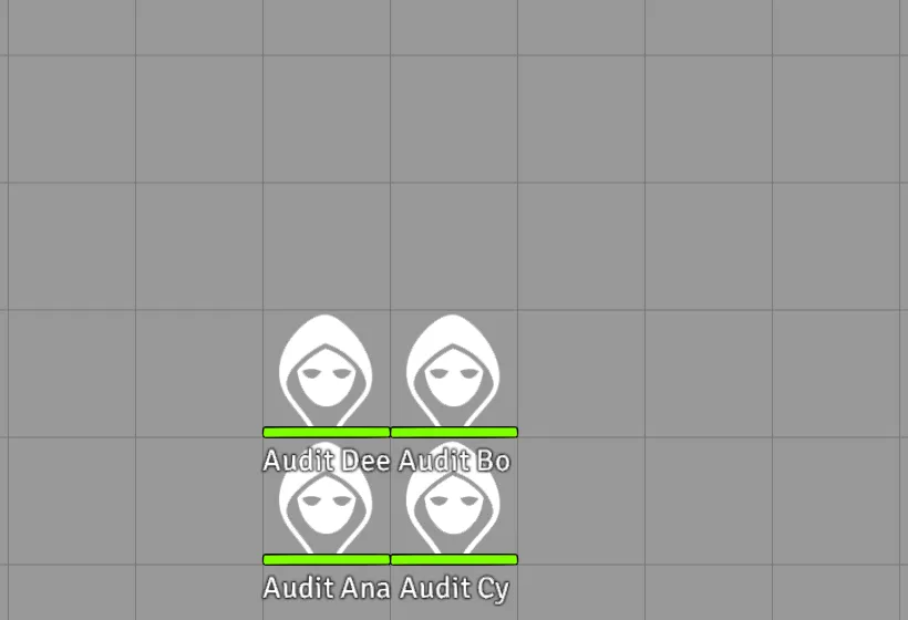 A two-file block deployed on the canvas, trailing away behind the party token’s facing.