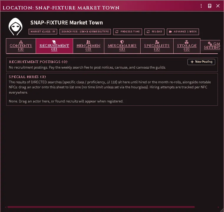 A market on a location sheet, ready to take a posting.