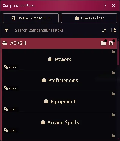 Every ACKS pack under one folder, rather than loose at the root.